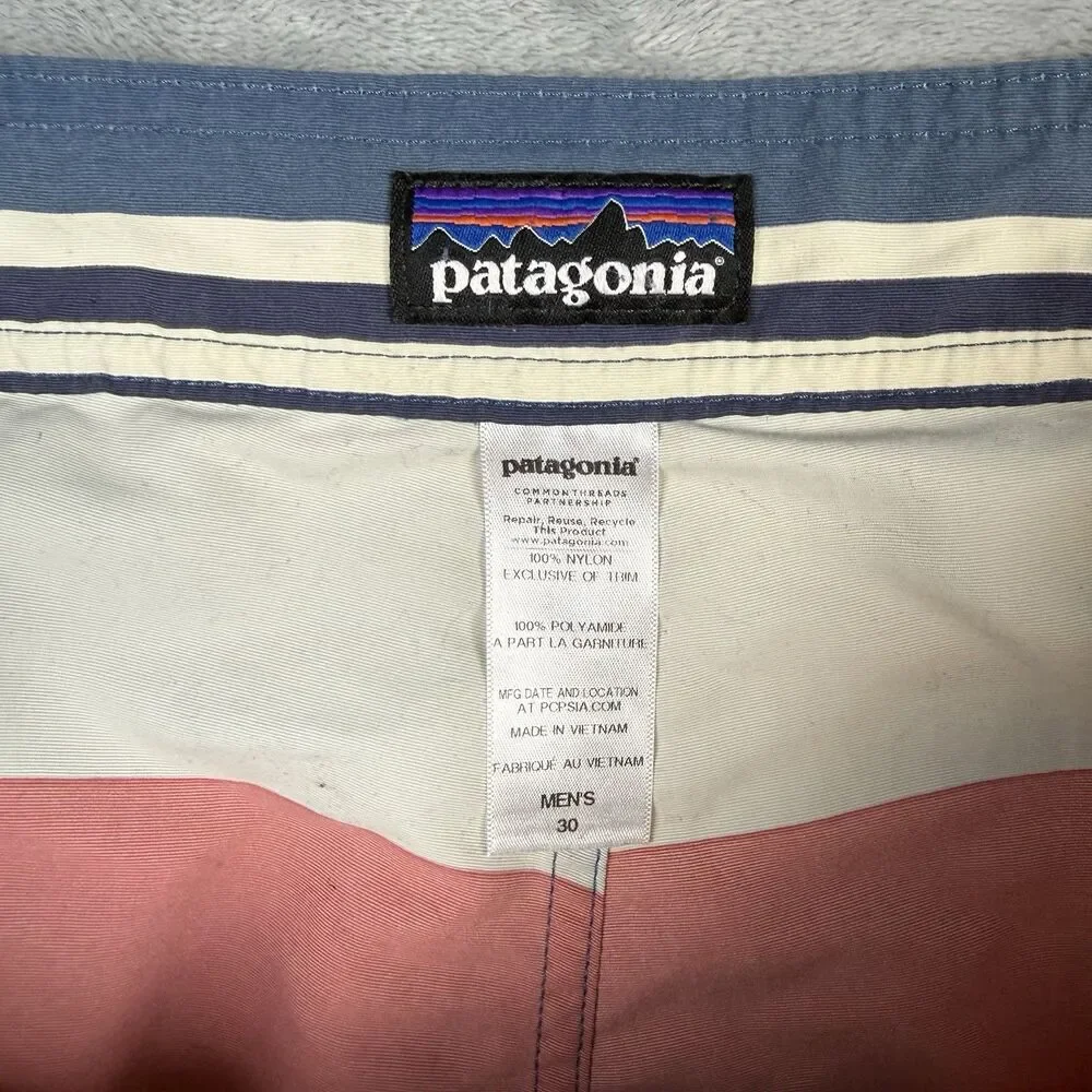 Patagonia Mens Board Shorts 30 Striped Surf Swim Trunks Multicolor Wavefarer